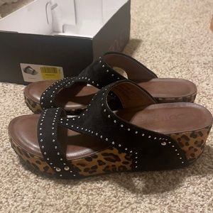Black Leopard print funky time sandal